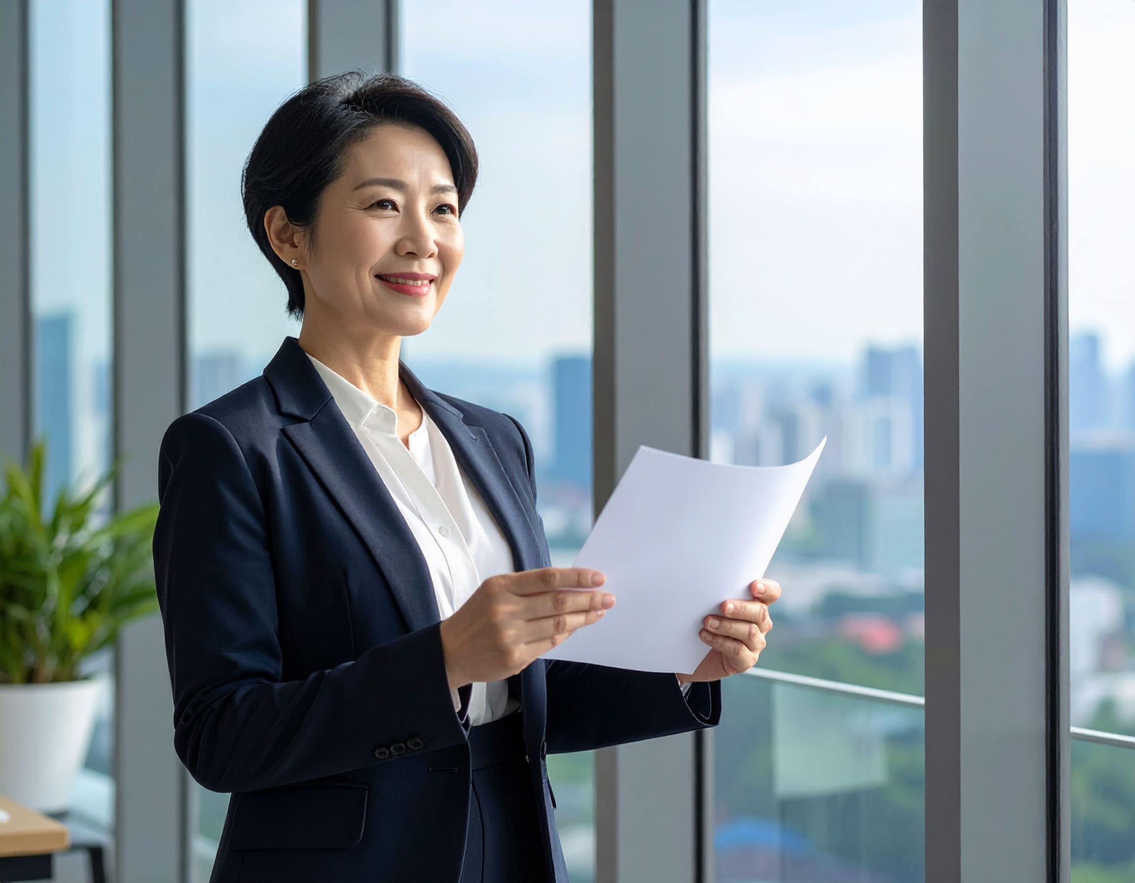 求人の応募書類を持つ40代の転職活動中の女性