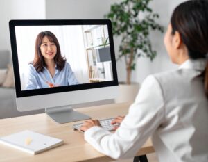 オンライン面接をする女性